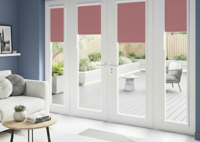 Modern living room with patio view