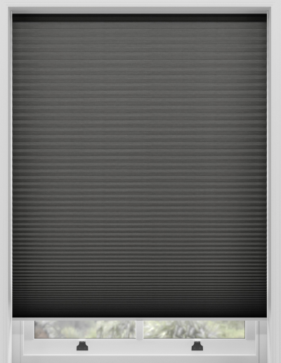 Dark gray window blinds closed