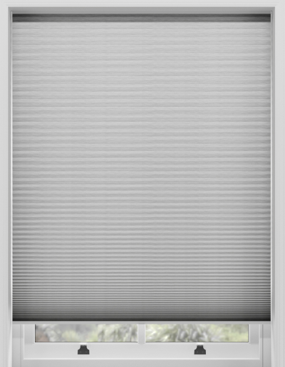 Gray honeycomb window shade closed