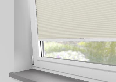 Light-filtering window shades in white
