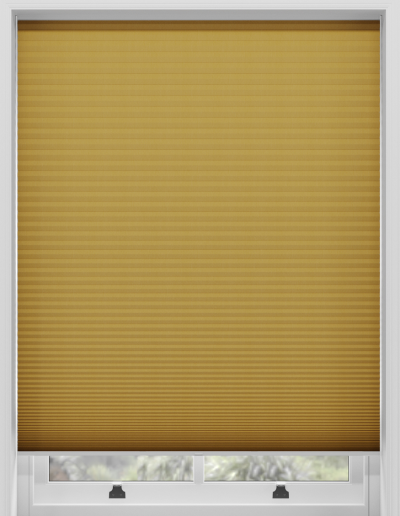 Yellow honeycomb window shade closed