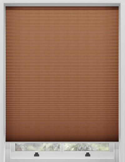Brown honeycomb window shade closed