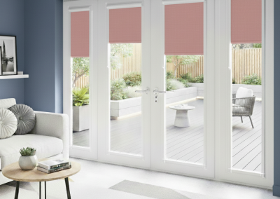 Modern living room with patio doors