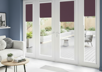 Modern living room with patio view