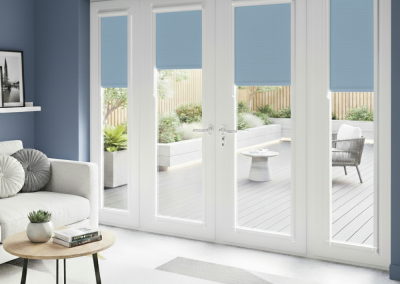 Modern living room with patio view