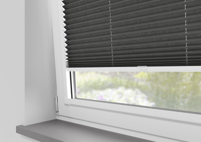 Gray window blinds with white frame