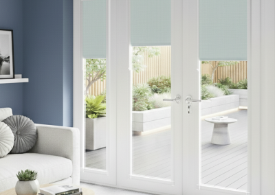 Modern living room with patio view