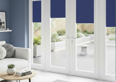 Modern living room with patio view.