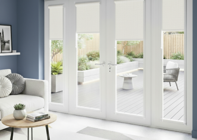 Modern living room with patio view