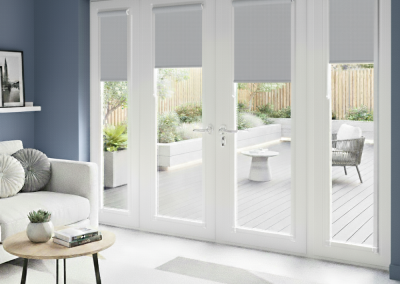 Modern living room with patio doors