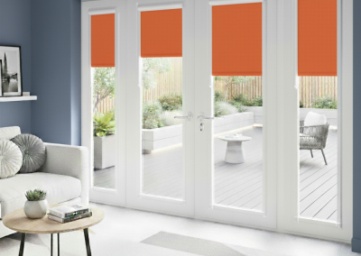 Modern living room with orange shades