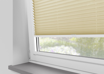 Light gold window blinds with sill