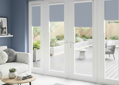 Modern living room with patio view