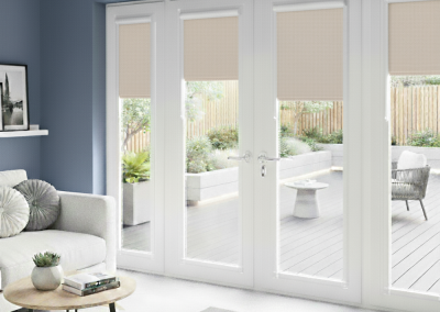 Bright living room with patio view