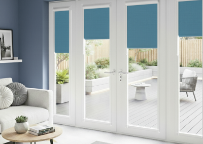 Modern living room with patio doors