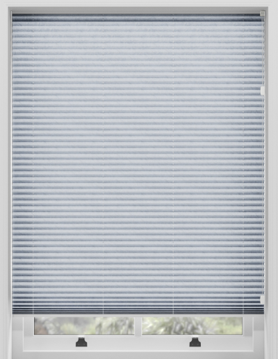 Blue striped window blinds closed