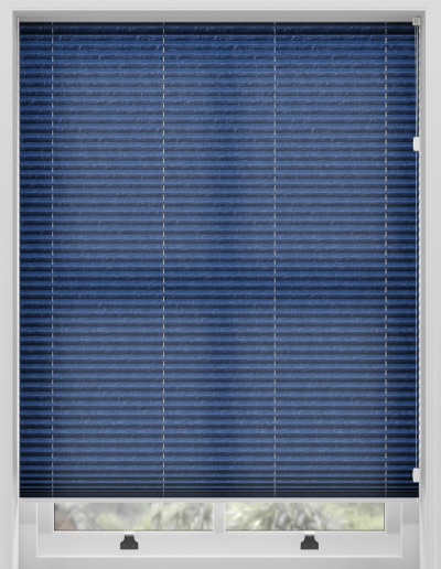 Blue window blinds covering a window