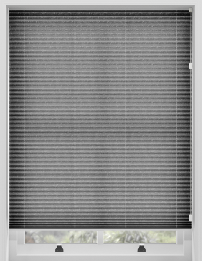 Gray window blinds partially closed