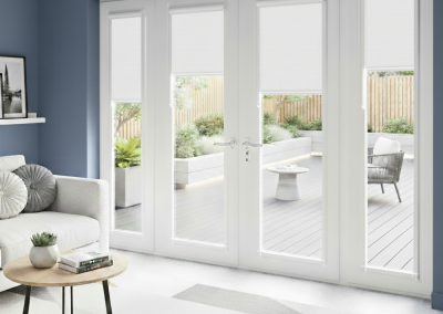 Modern living room with patio view