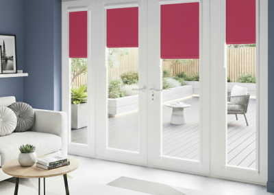 Modern living room with pink shades