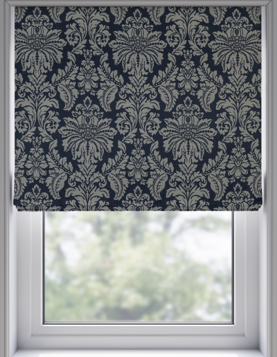 Navy floral patterned window shade