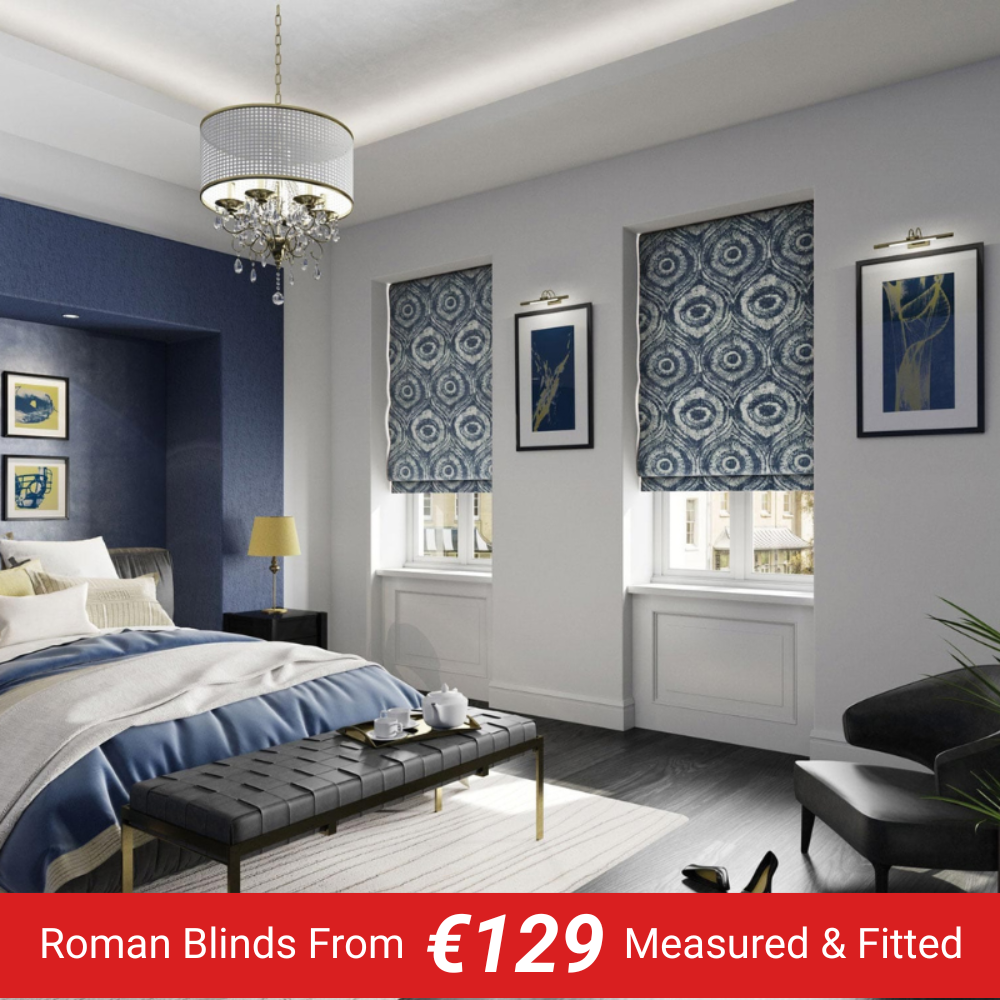 Roman Roman Blinds in a Bedroom by M2M Blinds Dublin