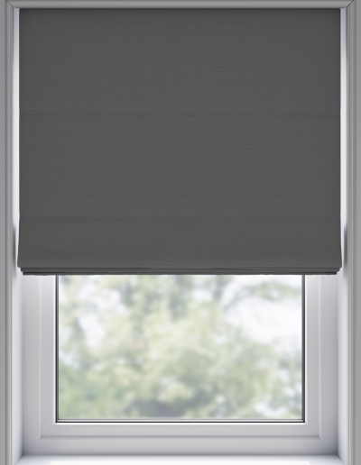 Gray roller blind covering window