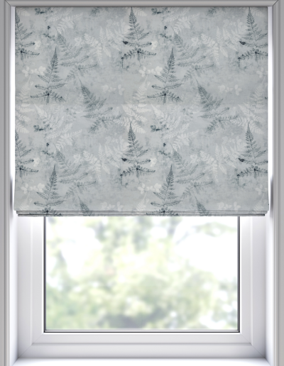 Light gray fern-patterned window shade