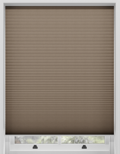 Brown honeycomb window shade closed