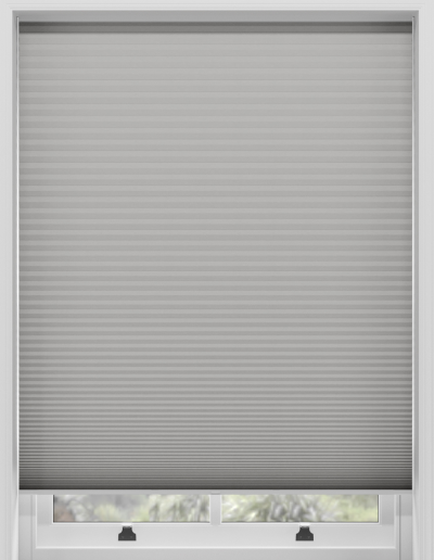 Gray honeycomb window shade closed