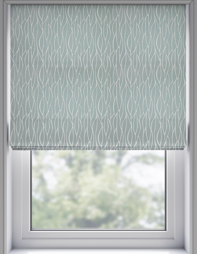 Light blue patterned window shade
