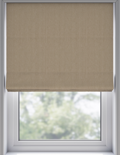 Striped roller blind covering window