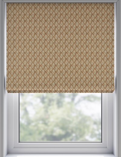 Patterned roller blind covering window