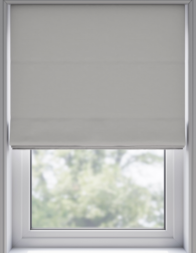 Closed light gray window shade