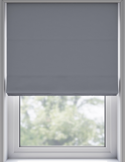 Gray roller blind covering window