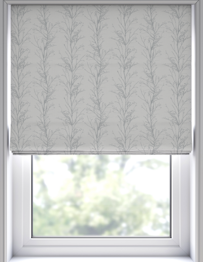 Floral patterned window shade closed
