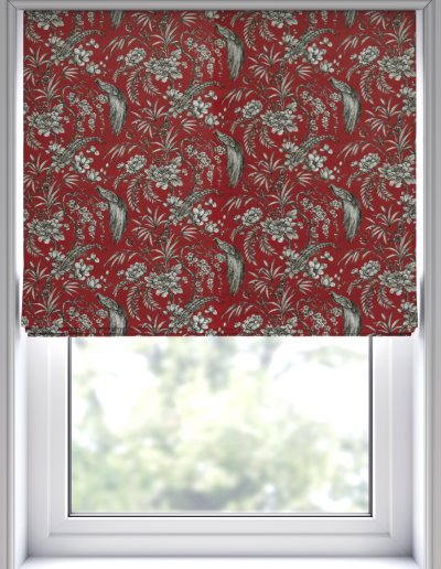 Floral patterned red window blind