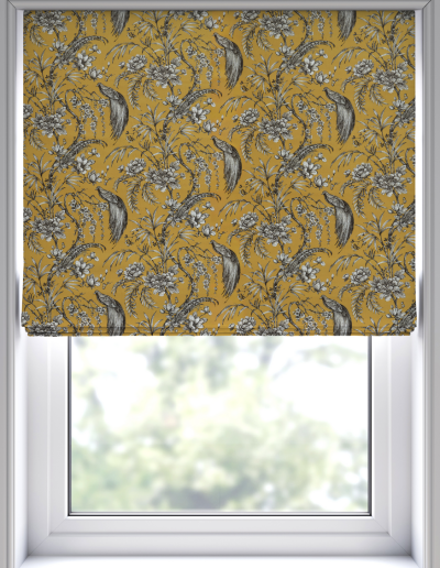 Floral patterned yellow window shade