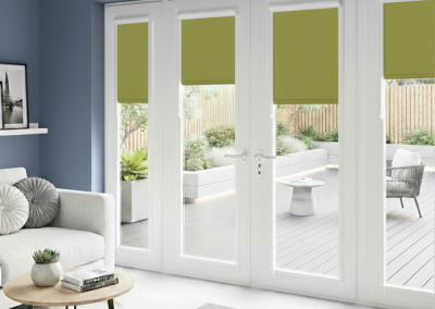 Modern living room with green shades